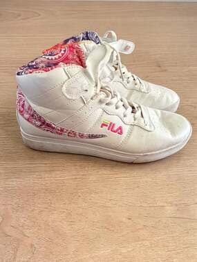 FILA F-13 High Top White Paisley Bandana Print Sneakers